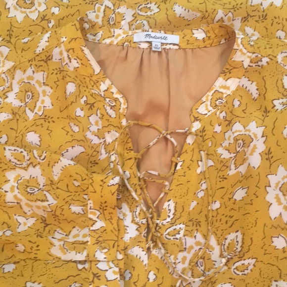 Madewell 100% Silk Boho Assam Floral Lace Up  3/4 Sleeve Dress XL - Picture 6 of 8